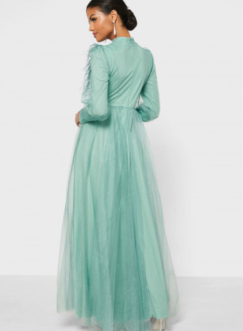 Fashionable High Neck Maxi Dress Light Green