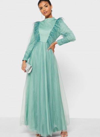 Fashionable High Neck Maxi Dress Light Green