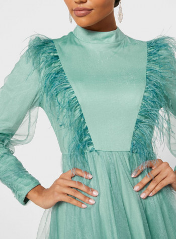 Fashionable High Neck Maxi Dress Light Green