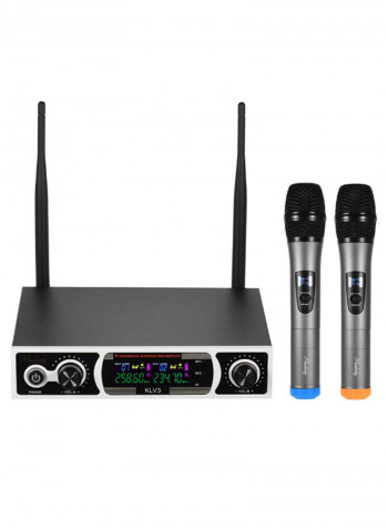 2-Piece KLV3 Wireless Handheld Microphone Set With Receiver For Karaoke MI2029 Silver/Black