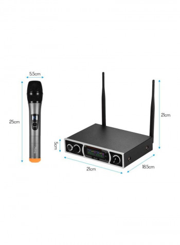 2-Piece KLV3 Wireless Handheld Microphone Set With Receiver For Karaoke MI2029 Silver/Black