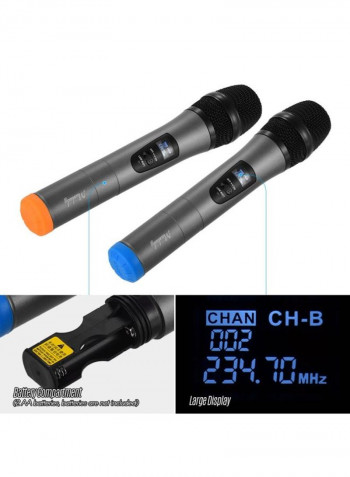 2-Piece KLV3 Wireless Handheld Microphone Set With Receiver For Karaoke MI2029 Silver/Black