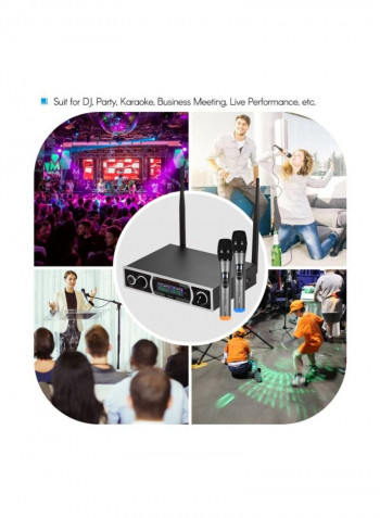2-Piece KLV3 Wireless Handheld Microphone Set With Receiver For Karaoke MI2029 Silver/Black