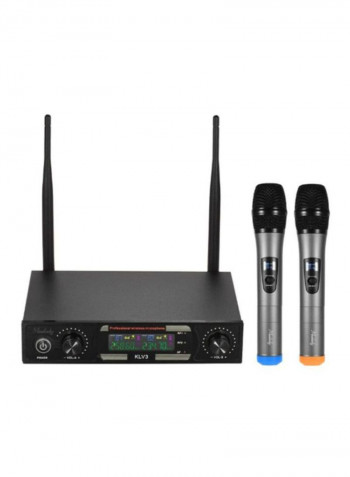 2-Piece KLV3 Wireless Handheld Microphone Set With Receiver For Karaoke MI2031 Silver/Black