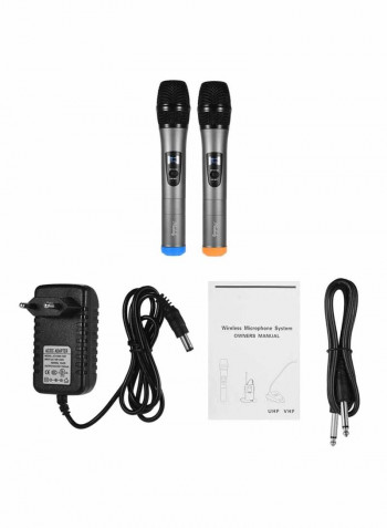 2-Piece KLV3 Wireless Handheld Microphone Set With Receiver For Karaoke MI2031 Silver/Black