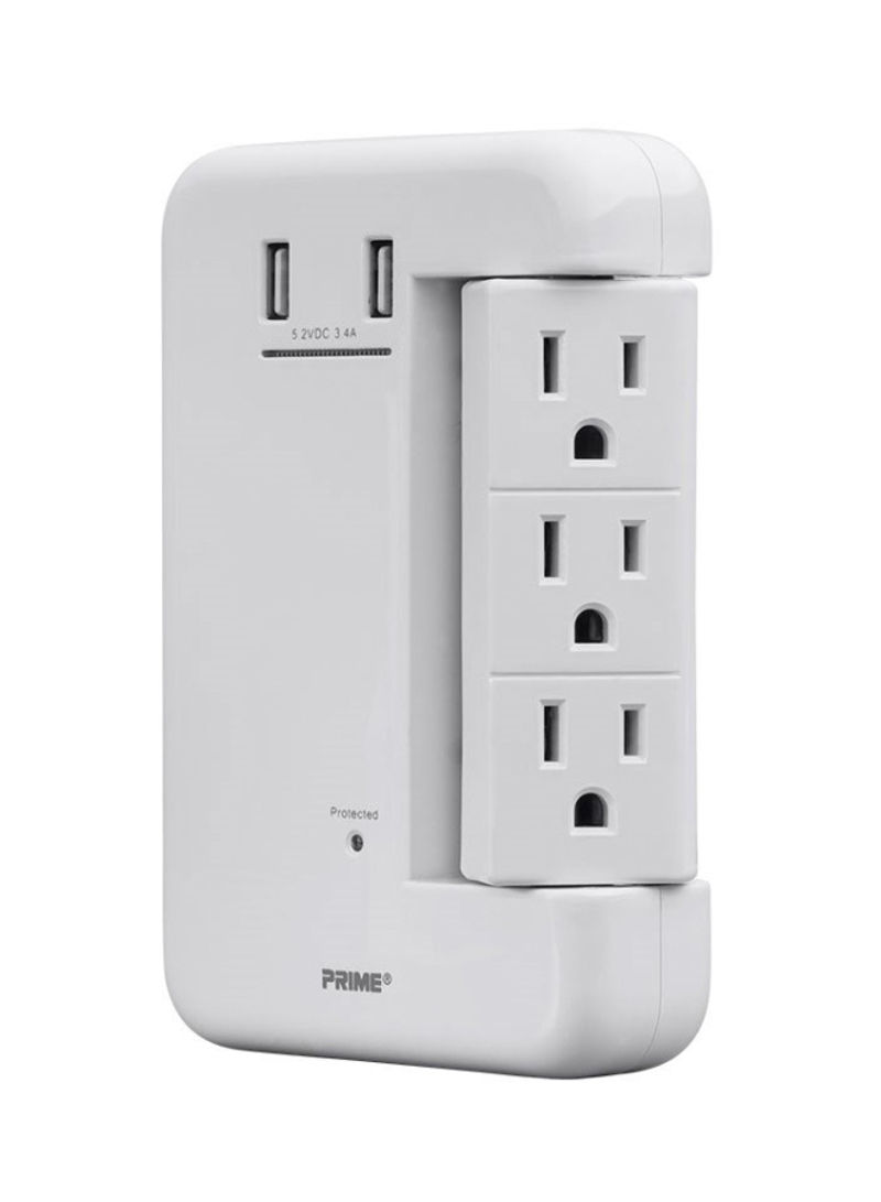 6 Outlet Power Surge Protector White 8.8x6.2x2.4inch