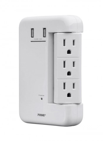 6 Outlet Power Surge Protector White 8.8x6.2x2.4inch
