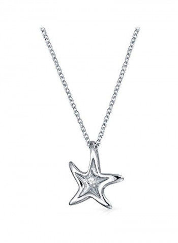 925 Sterling Silver Cubic Zirconia Studded Star Fish Design Pendant Necklace
