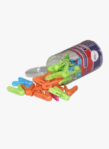Double-Pole Telescopic Clothes Hanger With 30-Piece Clothes Pegs And Towel Rack Multicolour