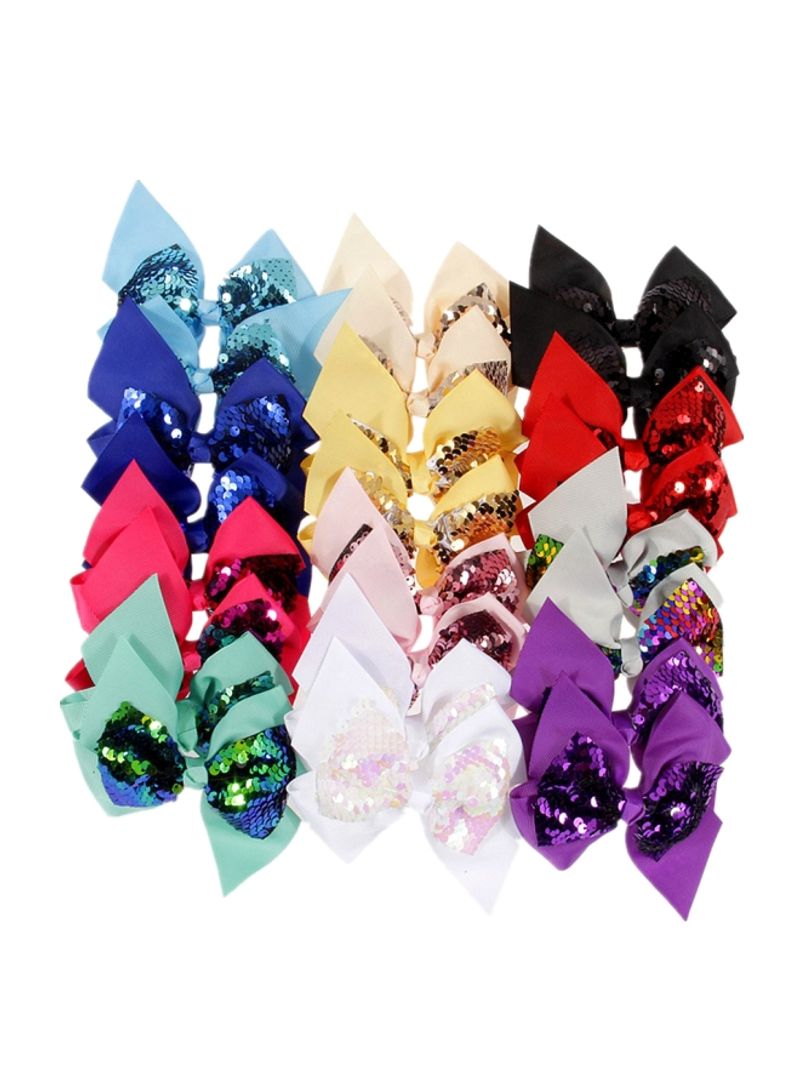 12-Piece Reversible Sequin Gros Grain Ribbon Hair Bow With Alligator Clips Black