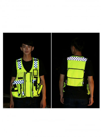 Protective Reflective Breathable Safety Vest With Pockets Green One Size