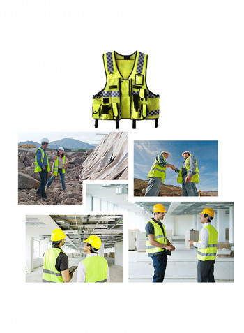 Protective Reflective Breathable Safety Vest With Pockets Green One Size