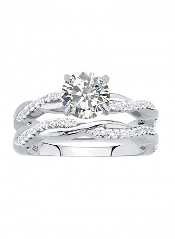 2- Piece Round Cubic Zirconia  Twisted Vine Wedding Ring Set