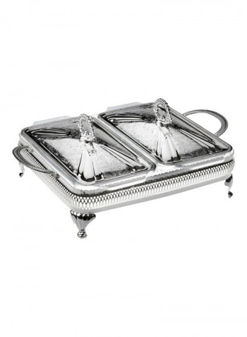 Double Casserole Silver 38x25.5x15cm