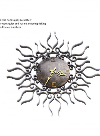 Sun Shape Wall Clock Golden/Black 64 x 64 x 8cm