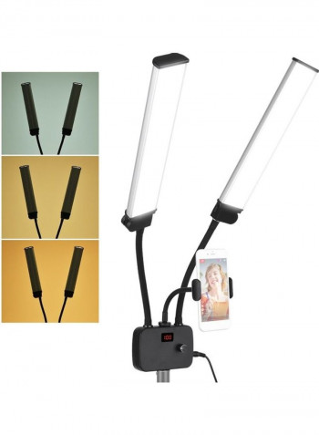 Flexible Double Arm LED Fill Light with Phone Holder White/Black