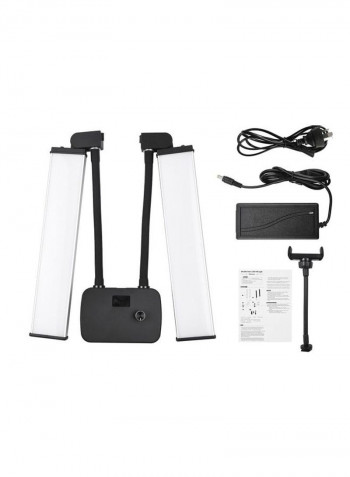 Flexible Double Arm LED Fill Light with Phone Holder White/Black