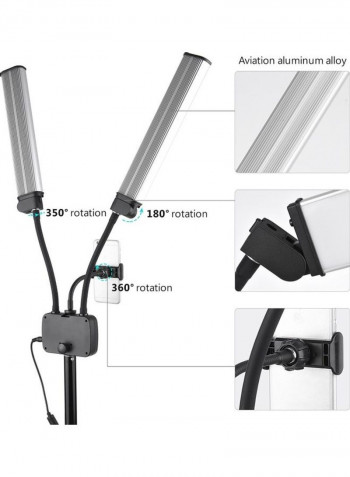 Flexible Double Arm LED Fill Light with Phone Holder White/Black
