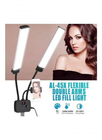 Flexible Double Arm LED Fill Light with Phone Holder White/Black