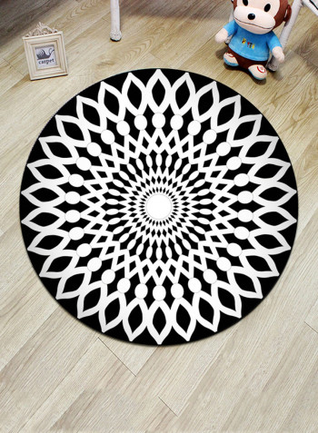 Geometric Print Antiskid Mat Black/White 100x100centimeter
