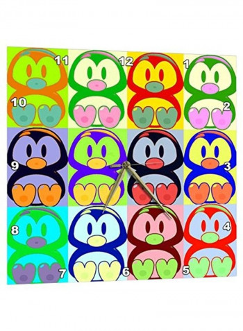 Cartoon Penguin Pop Art Wall Clock Multicolour 13x13inch