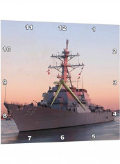 Navy Ship At Sunset Wall Clock Multicolour 15x15inch