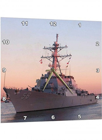 Navy Ship At Sunset Wall Clock Multicolour 15x15inch