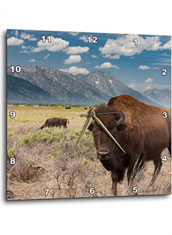Mountain Printed Analog Wall Clock Multicolour 13x13x0.1inch