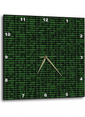 Binary Code Printed Wall Clock Green/Black 15x15x0.1inch