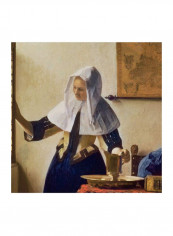 Young Woman With A Water Jug Canvas Wall Art Beige/Blue 14 x 14inch