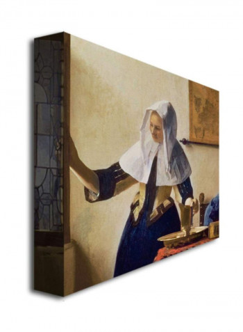Young Woman With A Water Jug Canvas Wall Art Beige/Blue 14 x 14inch