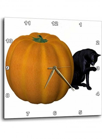 Halloween Cat And Pumpkin Printed Wall Clock Multicolour 13x13x0.1inch