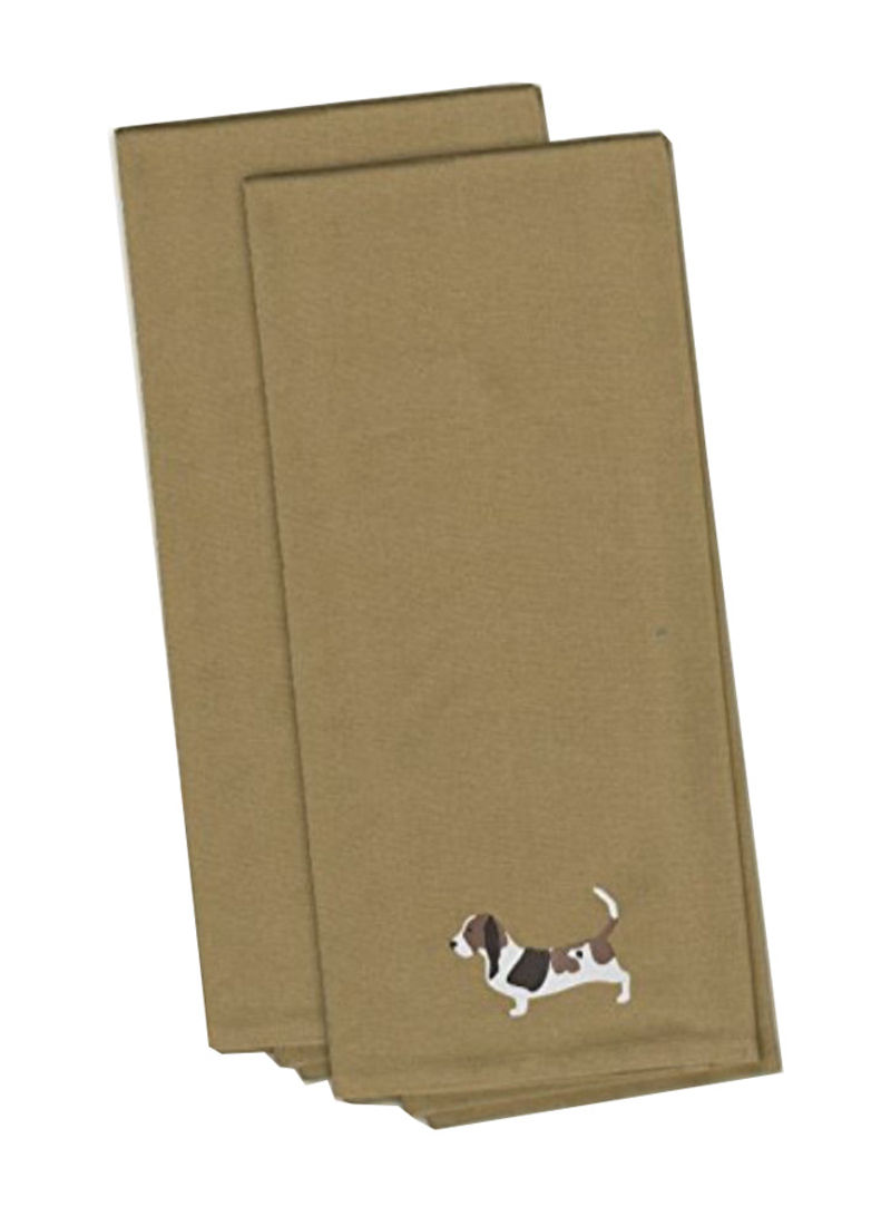 Pack Of 2 Basset Hound Tan Embroidered Kitchen Towel Multicolour 14ounce