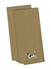 Pack Of 2 Basset Hound Tan Embroidered Kitchen Towel Multicolour 14ounce