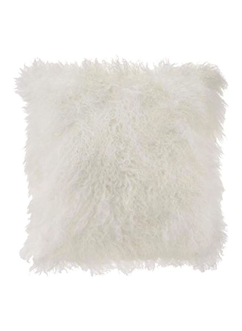 Woolen Mongolian Lamb Fur Throw Pillow Ivory 16inch