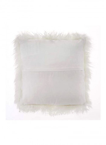 Woolen Mongolian Lamb Fur Throw Pillow Ivory 16inch