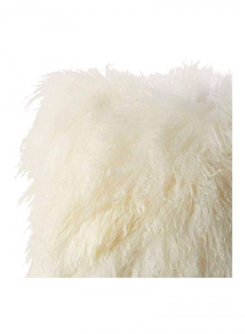 Woolen Mongolian Lamb Fur Throw Pillow Ivory 16inch