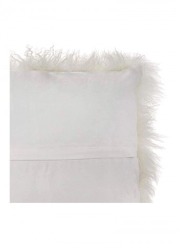 Woolen Mongolian Lamb Fur Throw Pillow Ivory 16inch