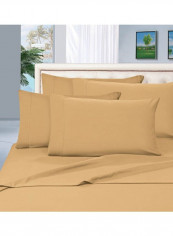 6-Piece Ultra Soft Solid Pattern Queen Sheet Set Camel/Gold