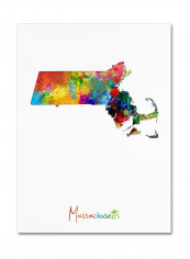 Massachusetts Map Canvas Wall Art Multicolour 18 x 24inch