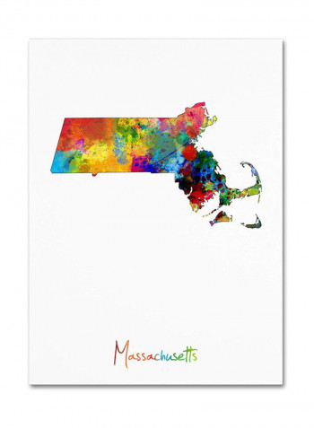 Massachusetts Map Canvas Wall Art Multicolour 18 x 24inch