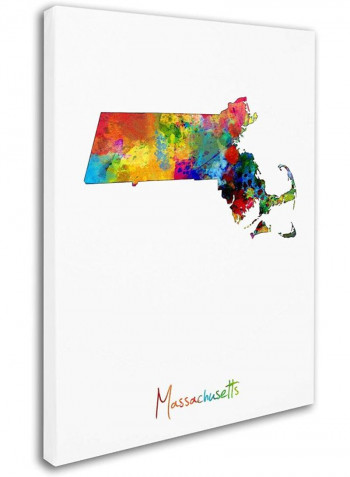 Massachusetts Map Canvas Wall Art Multicolour 18 x 24inch