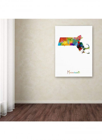 Massachusetts Map Canvas Wall Art Multicolour 18 x 24inch