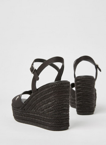 Ankle Strap Wedge Sandals Black