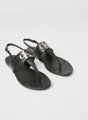 Leather Flat Sandals Black