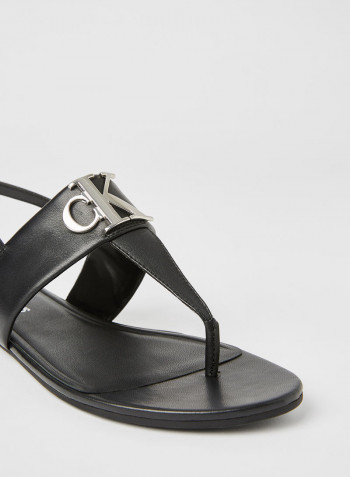 Leather Flat Sandals Black