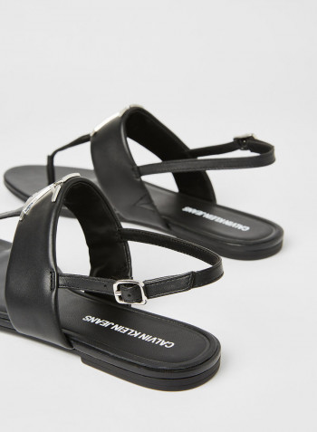 Leather Flat Sandals Black