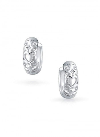 925 Sterling Silver Heart Cut Out Hoop Earrings