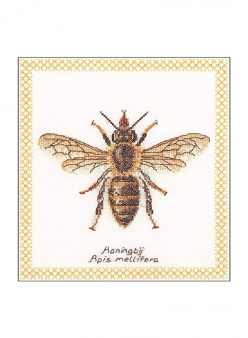 16-Piece Honey Bee On Aida Cross Stitch Kit Beige/Brown/White