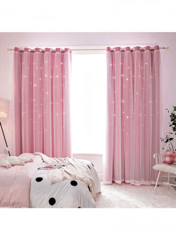 2-Piece Stars Shading Window Curtain Pink
